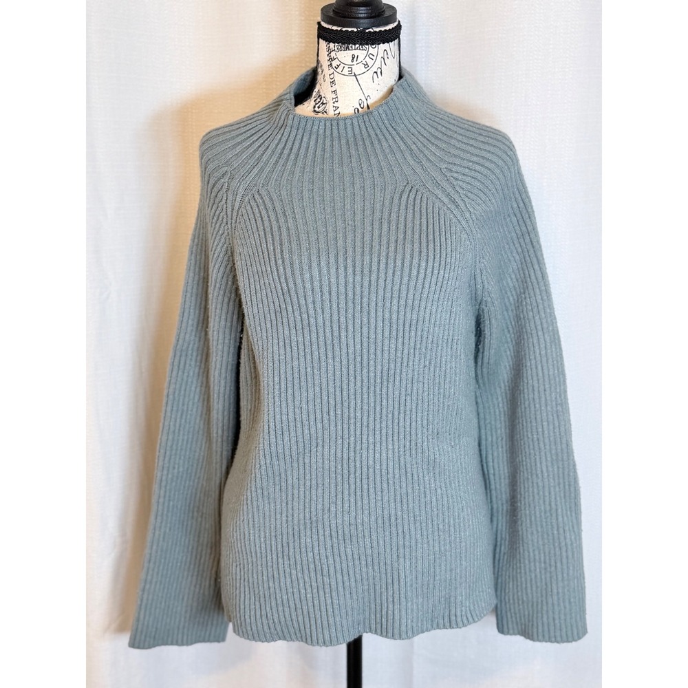 A New Day Ribbed Sweater Minimalist Blue Knit Mock Neck Size L